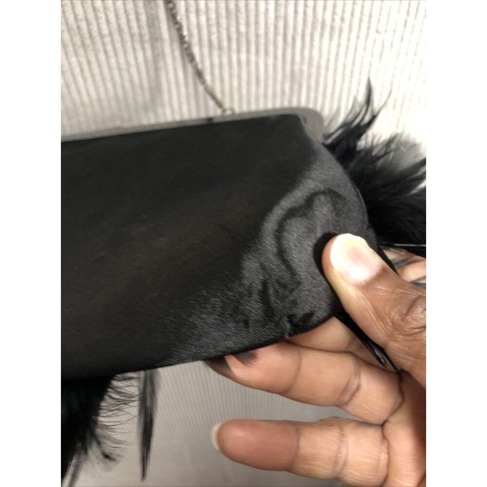 Black Feather Rhinestone Clutch Purse Convertible Chain Shoulder Evening Bag - Picture 12 of 14